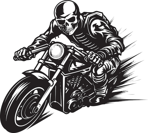 Esqueletos de huesos de motociclista y motocicletas modernas se fusionan Esqueleto de enfrentamiento Esqueletos martillando un M
