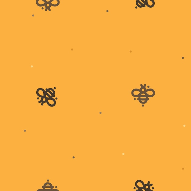 Esquema de abeja en un fondo de vector de fondo amarillo