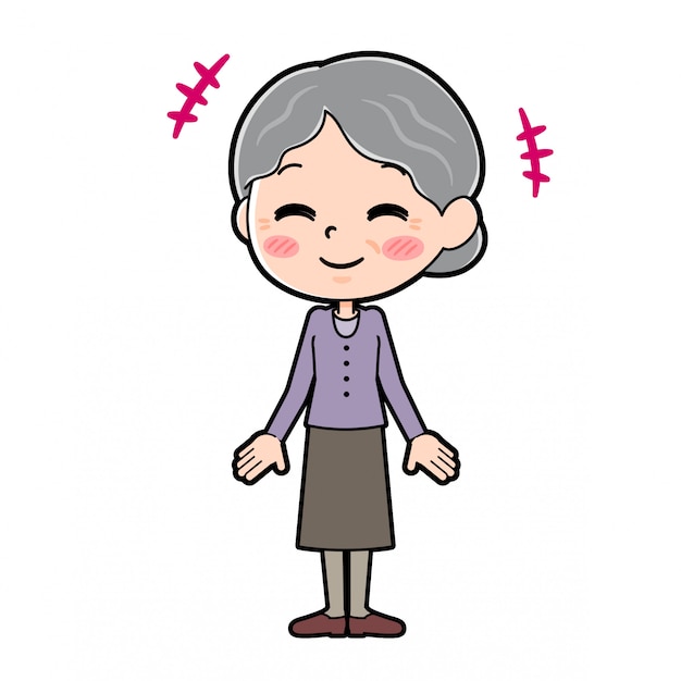 Esquema de la abuela con expresión alegre.