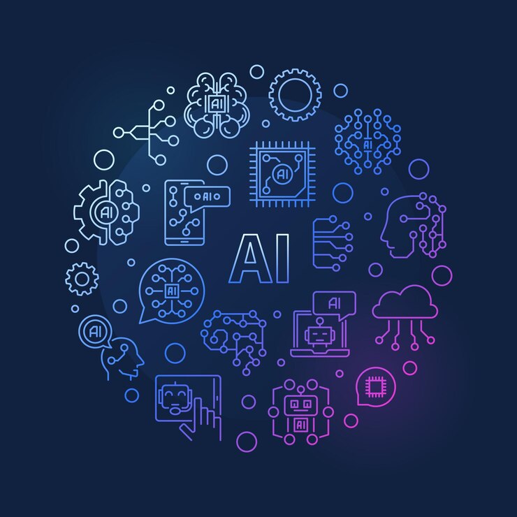 Vector esquema de ai banner de color redondo ilustración de vector de inteligencia artificial
