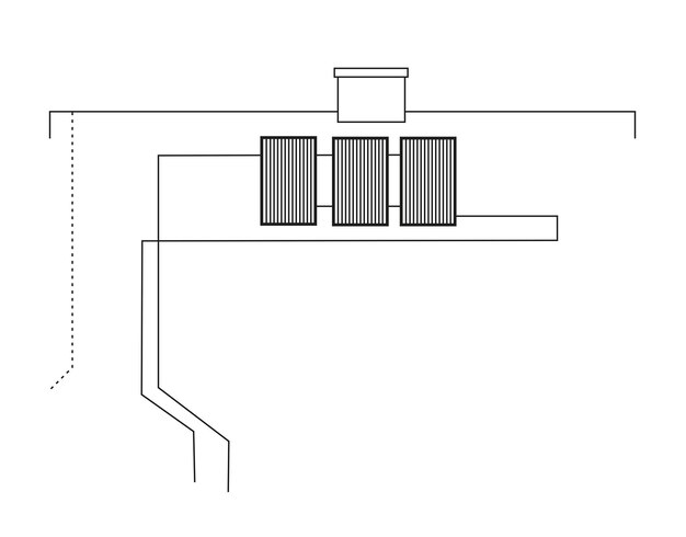 Esquema aislado de instalación térmica de paneles solares Ilustración técnica del vector de línea negra