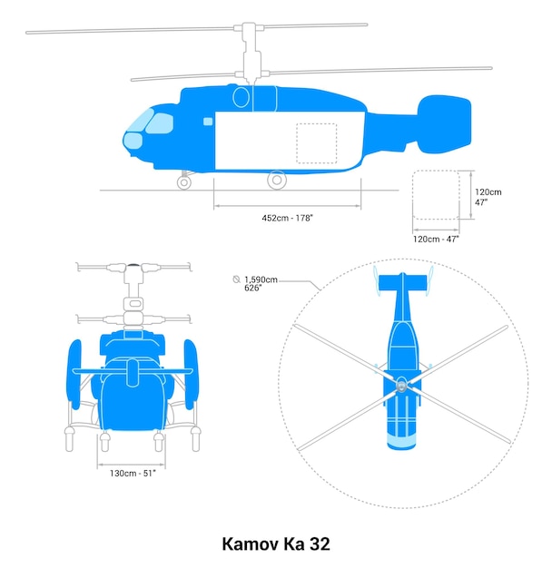 Vector esquema del avión kamov ka 32 guía de aviones de carga