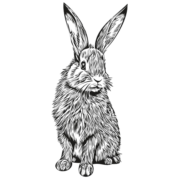 Esquema de bocetos de conejo con liebre de ilustración dibujada a mano de fondo transparente