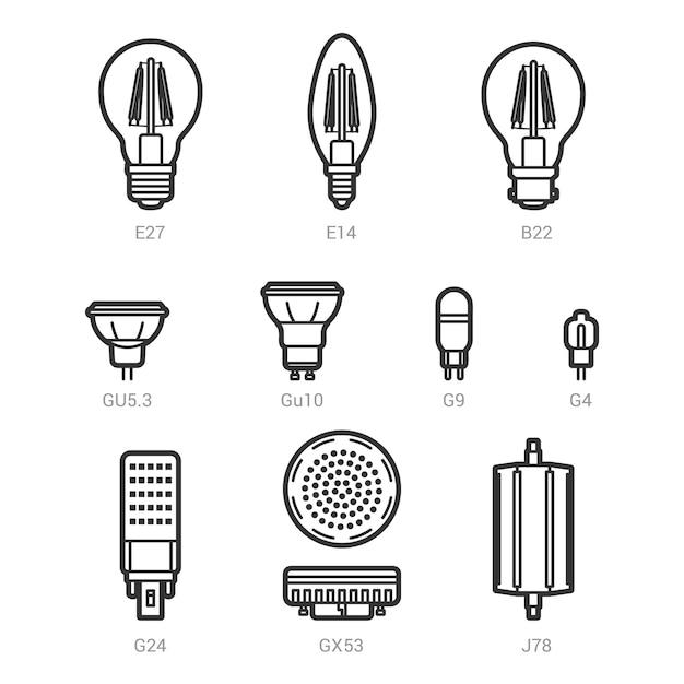 Esquema de bombillas de lámpara de luz LED en fondo blanco