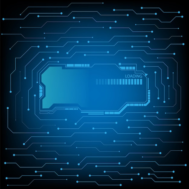 Esquema de carga de hud futurista de tecnología vectorial de marco cuadrado azul, sha geométrico moderno