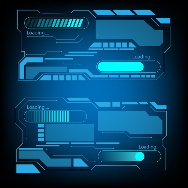 Esquema de carga de hud futurista de tecnología vectorial de marco cuadrado azul, sha geométrico moderno