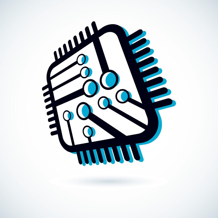 Vector esquema cibernético futurista, placa base vectorial. elemento digital, placa de circuito cuadrada. logotipo de microprocesador electrónico.