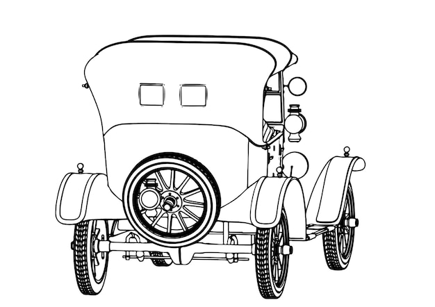 Esquema de coches antiguos en el vector de fondo blanco