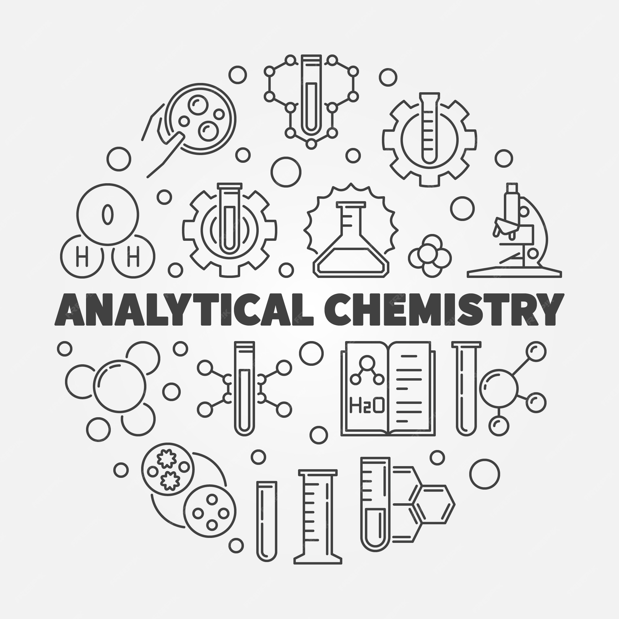 Esquema del concepto de química analítica ilustración redonda | Vector  Premium