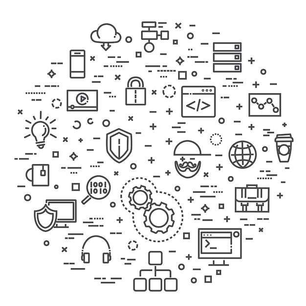 Esquema conjunto de iconos web programación Colección de vectores