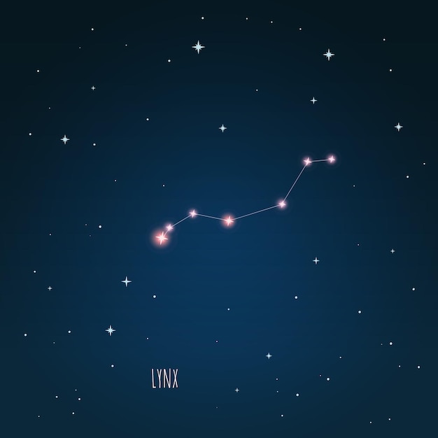 Esquema de constelación Lynx en cielo estrellado, espacio abierto, constelación a través de un telescopio