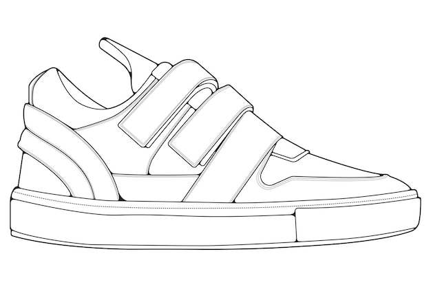 Esquema Cool Sneakers Zapatos zapatillas de deporte dibujo de contorno vector Zapatillas dibujadas en un estilo de boceto