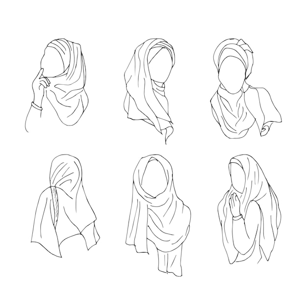 Esquema dibujado a mano mujeres hijab