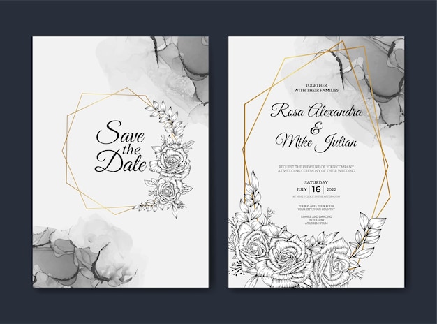 Vector esquema dibujado a mano plantilla de invitación de boda floral