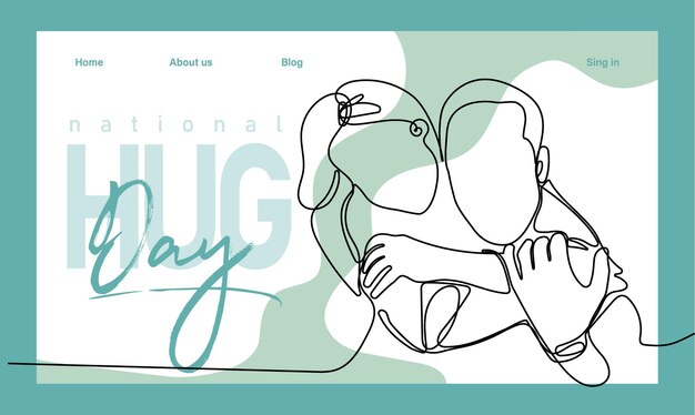 Esquema dibujado a mano única continuo de banner web o página de destino con un día de abrazo conceptual y feliz