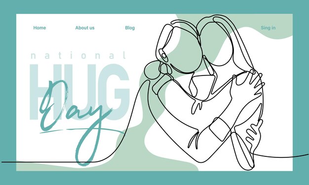 Esquema dibujado a mano única continuo de banner web o página de destino con un día de abrazo conceptual y feliz