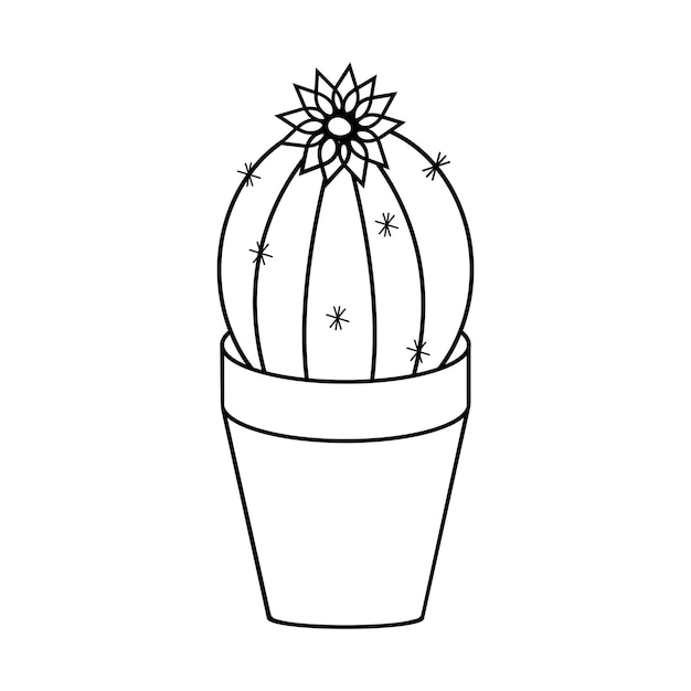 Esquema de dibujo de un cactus en flor en una olla