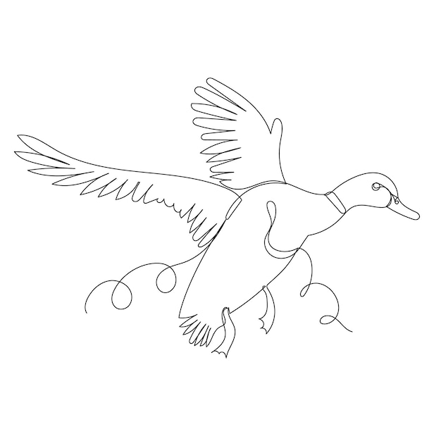 Esquema de dibujo de una línea de pato volando