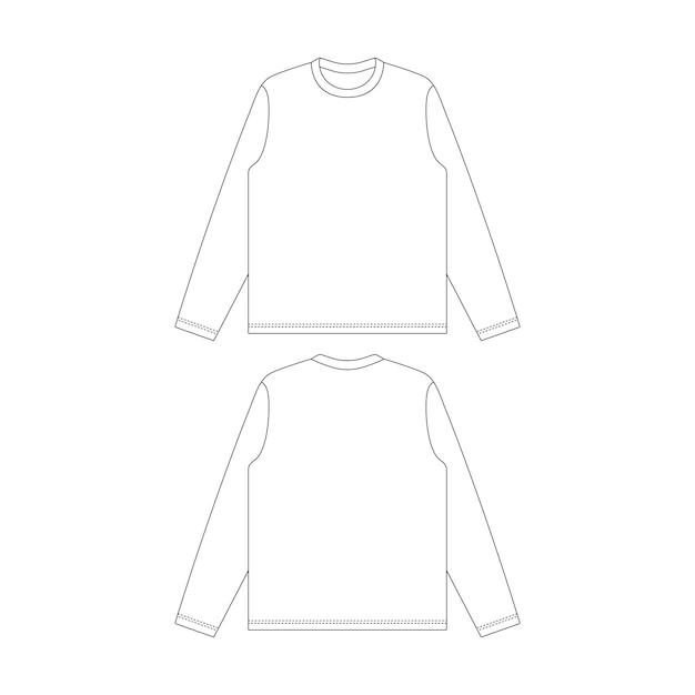 Esquema de diseño de boceto plano de ilustración de vector de camiseta de manga larga de plantilla