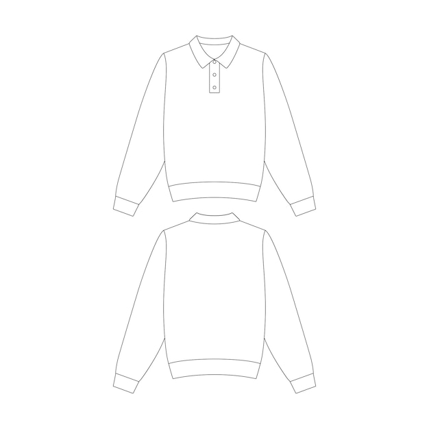 Esquema de diseño de dibujo plano de ilustración de vector de polo de punto de manga larga de plantilla