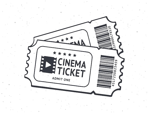 Vector esquema de dos entradas de cine par cupones retro de papel para entrada de película ilustración vectorial