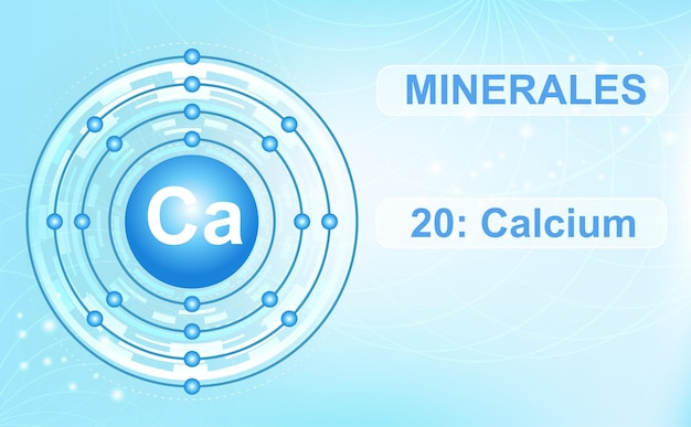 Esquema electrónico de la cáscara del mineral Ca calcio el vigésimo elemento de la tabla periódica