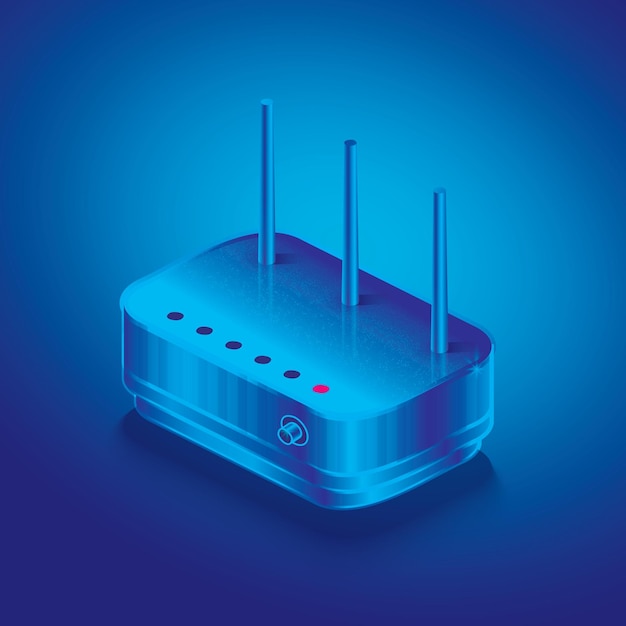 Esquema de enrutador de red isométrica enrutador inalámbrico wifi con antenas