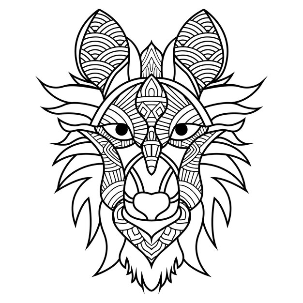 Vector esquema de estilo de tatuaje de ilustración de lobo para libro de colorear