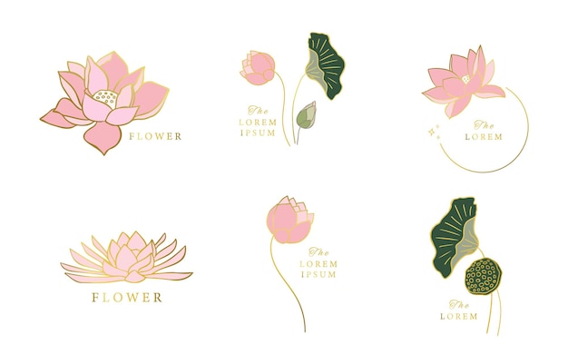 Esquema de flor de loto doradoilustración vectorial para iconopegatinaimprimible y tatuaje