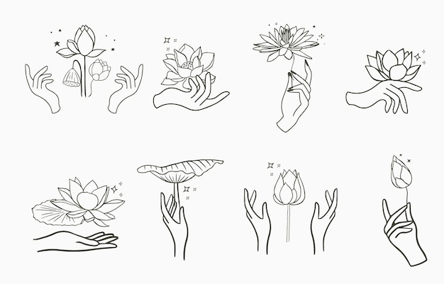 Esquema de flor de loto negro Ilustración vectorial para iconstickerprintable y tatuaje