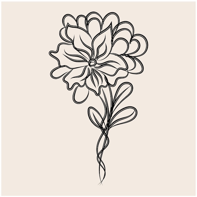 Esquema de flor simple de diseño plano dibujado a mano