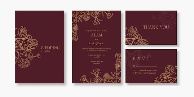 Vector esquema floral moderno diseño de invitación de boda de lujo dibujado a mano o plantillas de tarjeta para boda