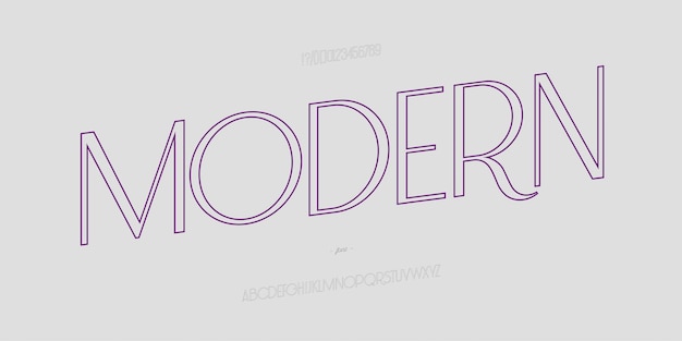 Esquema de fuente moderna estilo sans serif letras y números de tipografía moderna Letras mayúsculas y minúsculas Alfabeto elegante para promoción video decoración logotipo póster impresión de libros Vector
