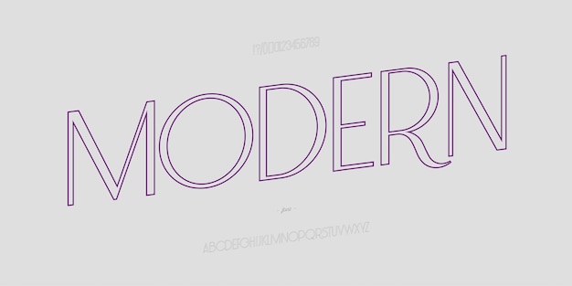 Vector esquema de fuente moderna estilo sans serif letras y números de tipografía moderna letras mayúsculas y minúsculas alfabeto elegante para promoción video decoración logotipo póster impresión de libros vector