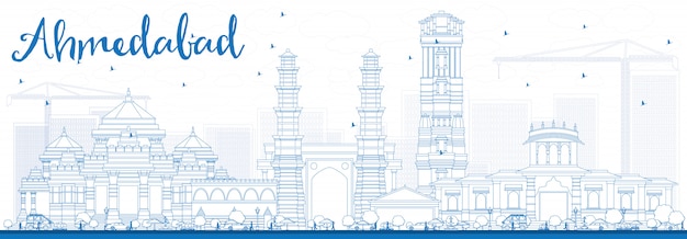 Esquema del horizonte de Ahmedabad con edificios azules.