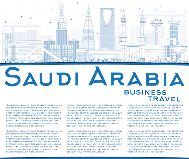 Esquema del horizonte de arabia saudita con hitos azules y espacio de copia.