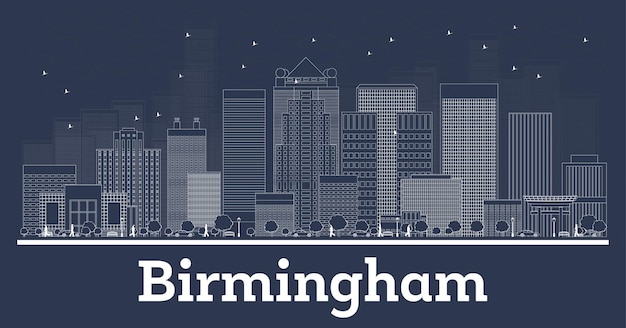 Esquema del horizonte de la ciudad de birmingham, alabama, con edificios blancos. ilustración de vector. viajes de negocios y concepto con arquitectura moderna. paisaje urbano de birmingham con hitos