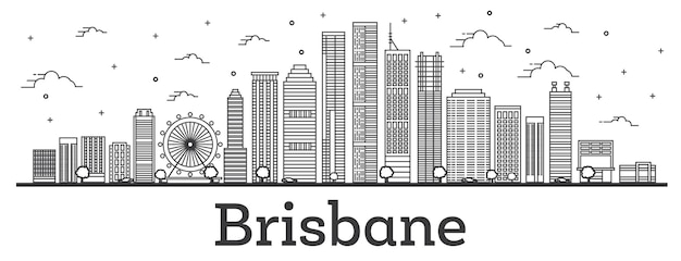 Esquema del horizonte de la ciudad de brisbane australia con edificios modernos aislados en blanco