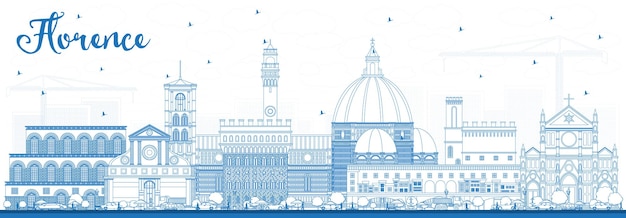 Vector esquema del horizonte de la ciudad de florencia italia con edificios azules. ilustración de vector. concepto de turismo y viajes de negocios con arquitectura moderna. paisaje urbano de florencia con hitos.