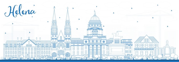 Esquema del horizonte de la ciudad de Helena Montana con edificios azules. Ilustración de vector. Concepto de turismo y viajes de negocios con arquitectura histórica. Paisaje urbano de Helena Estados Unidos con hitos.