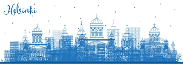 Vector esquema del horizonte de la ciudad de helsinki finlandia con edificios azules