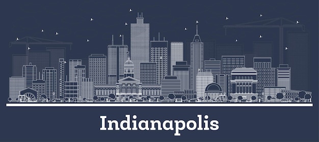 Esquema del horizonte de la ciudad de Indianapolis Indiana con edificios blancos. Ilustración de vector. Viajes de negocios y concepto con arquitectura moderna. Paisaje urbano de Indianapolis Estados Unidos con hitos.