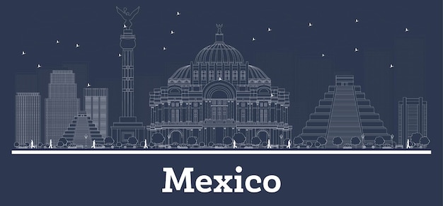 Vector esquema del horizonte de la ciudad de méxico con edificios blancos. ilustración