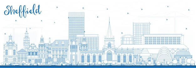 Vector esquema del horizonte de la ciudad de sheffield reino unido con edificios azules