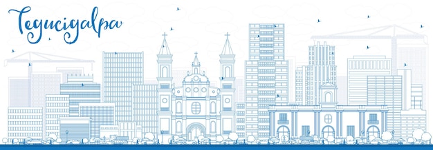 Esquema del horizonte de tegucigalpa con edificios azules. ilustración de vector. concepto de turismo y viajes de negocios con arquitectura moderna. imagen para el cartel de presentación y el sitio web.