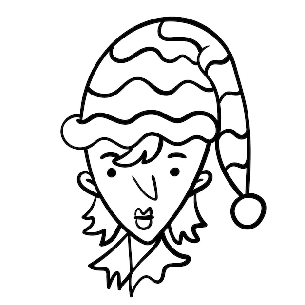 Vector esquema de ilustración de un elfo de navidad. clip art para una página para colorear.