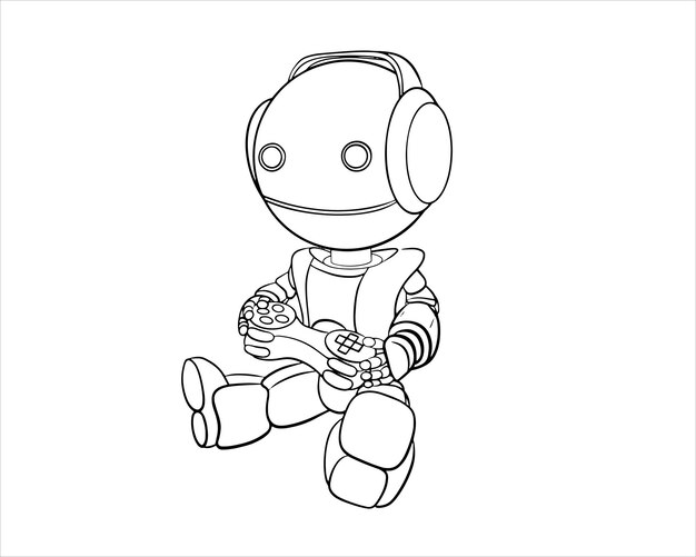 Vector esquema de juego de robot para libros de colorear para niños