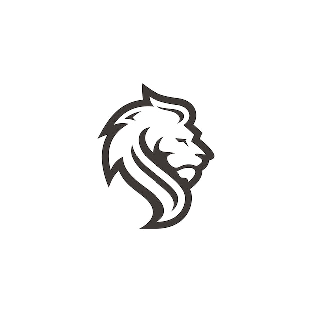 Esquema león leo cabeza cara cabello silueta logo icono con color blanco y negro