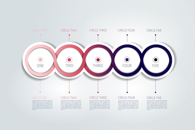 Esquema de línea de tiempo Círculo conectado infografía 3D Plantilla vectorial