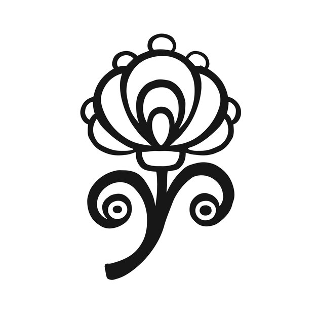 Esquema lineal étnicamente estilizado vector de flores en blanco y negro indio